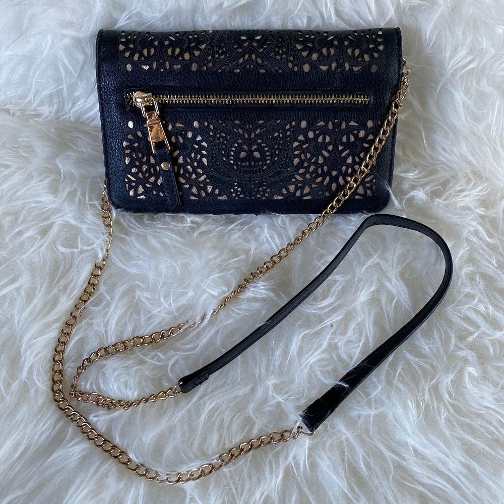 Black & Gold Clutch w/ chain shoulder strap